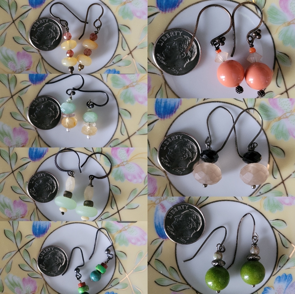 Vintage handmade glass/gemstone beads earrings 7 pairs